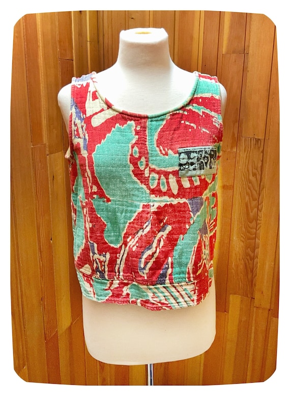 Authentic 80s Vintage Tank, New Wave Top, Japanese