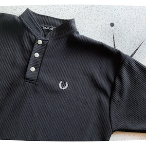 Vintage Black 90s Shirt, Stand Mandarin Collar, Classic Mod Short Sleeve, Henley Polo, Ginaarti UK Logo, Mens Small / Medium