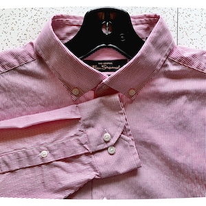 Classic 90s BEN SHERMAN, Red White Stripe Shirt, Preppy Button down Collar, Vintage Retro Mod Style, Mens Size Large