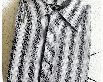 Vintage 90s Mod Ben SHERMAN Shirt, Large, Grey White Stripe