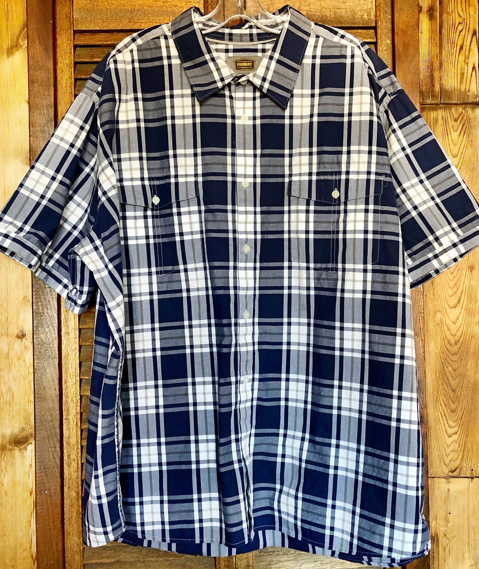 Retro Y2K Big & Tall THE FOUNDRY Shirt Blue White Plaid - Etsy