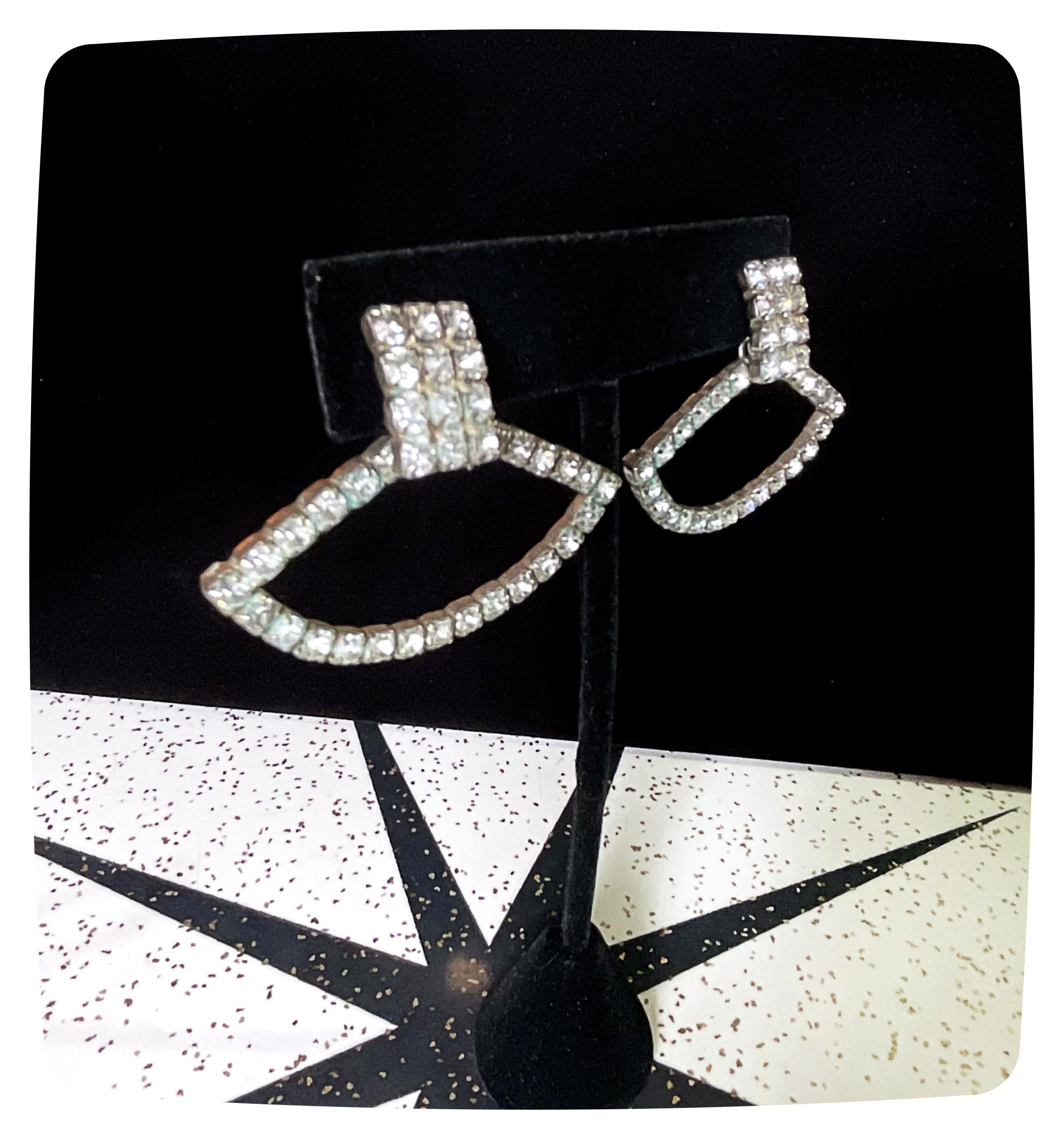 Boucles D'oreilles Anciennes Vintage - Argent Plaqué Et Strass Cristal - Occasion