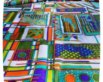 Groovy Vintage 1960s Polyester Multi Abstract Print Fabric, NOS Mid Century Garment Weight Textile