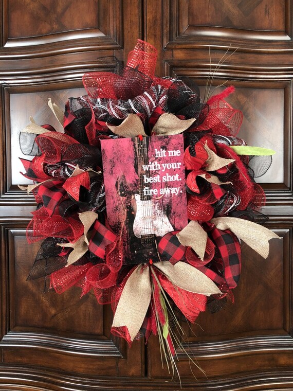Red And Black Front Door Wreath Red And Black Garland Red Etsy