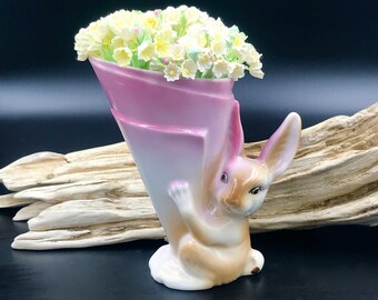Vintage Japan Ceramic Bunny Rabbit Vase: Easter Decor