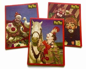 Vintage 1950s Big Top Circus Clown Jigsaw Puzzles - Set of 3