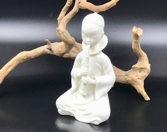 Vintage Lenwile Ardalt White Porcelain Chinese Boy Flute Figurine