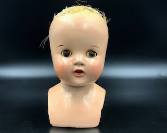 Creepy Composition Doll Head: Cracked Face, Glass Eyes, Spooky Halloween Prop