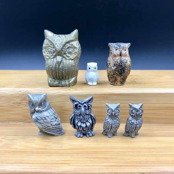 YOUR CHOICE VTG Miniature Owl Figurines, Miniature Pewter Owl, Miniature Brass Owl, Miniature Porcelain Bug House Owl, Mini Owl Figurines