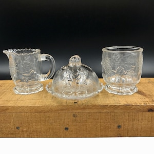 Victorian EAPG Child's Glass Tea Set: Nursery Rhyme Decor, US Glass Co.