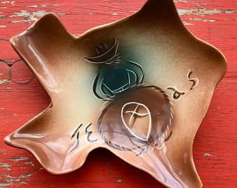 Mid-Century Texas Ceramic Ashtray: Cowboy Decor