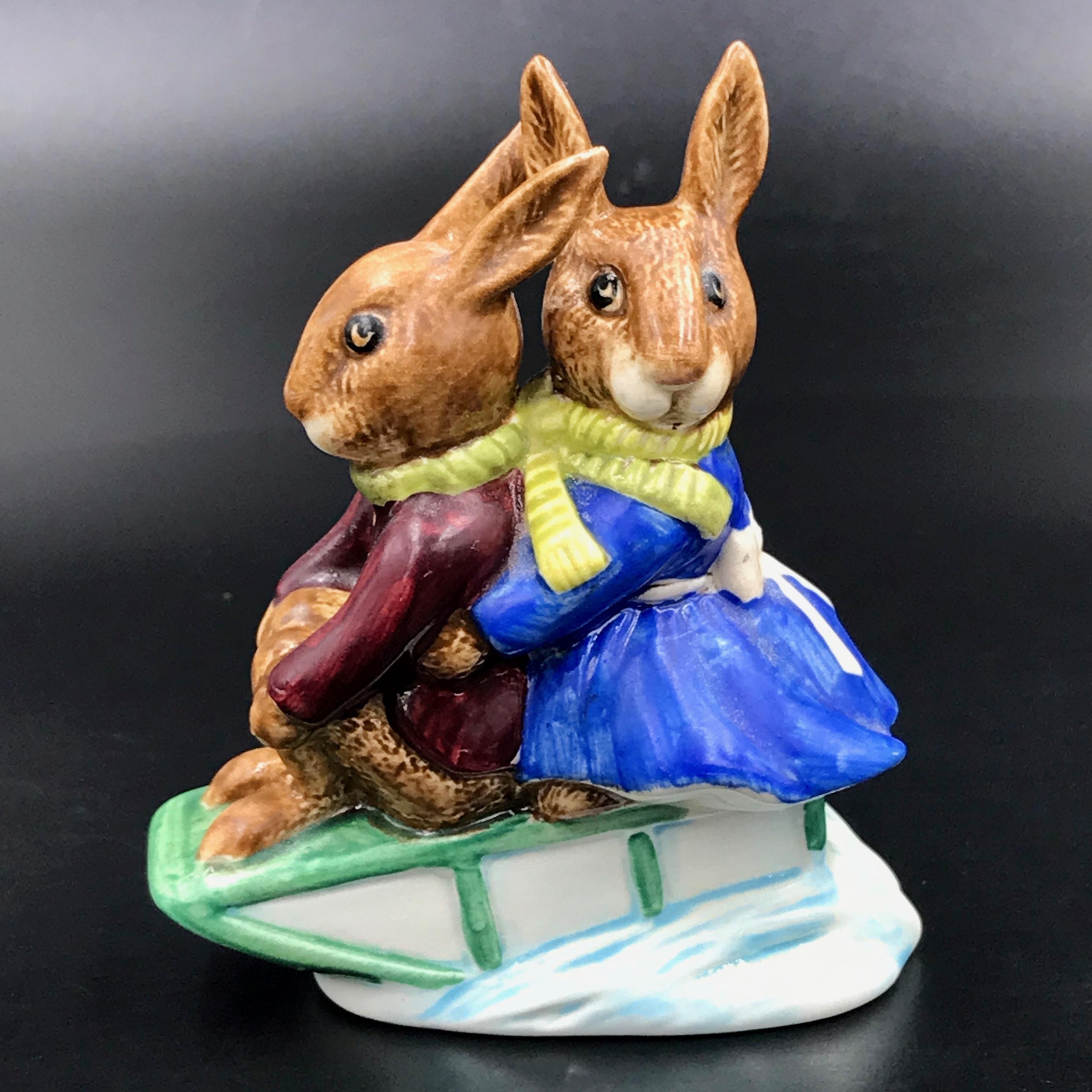 Vintage Royal Doulton Bunnykins Figurine: Sleigh Ride, Fine Bone