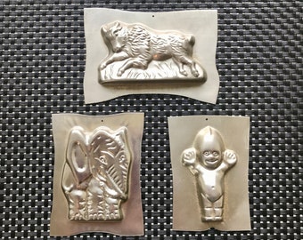 Vintage Tin Chocolate Candy Molds, Kewpie Doll Tin Chocolate Mold, Buffalo Bison Tin Chocolate Mold, Elephant Tin Chocolate Mold, Tin Molds