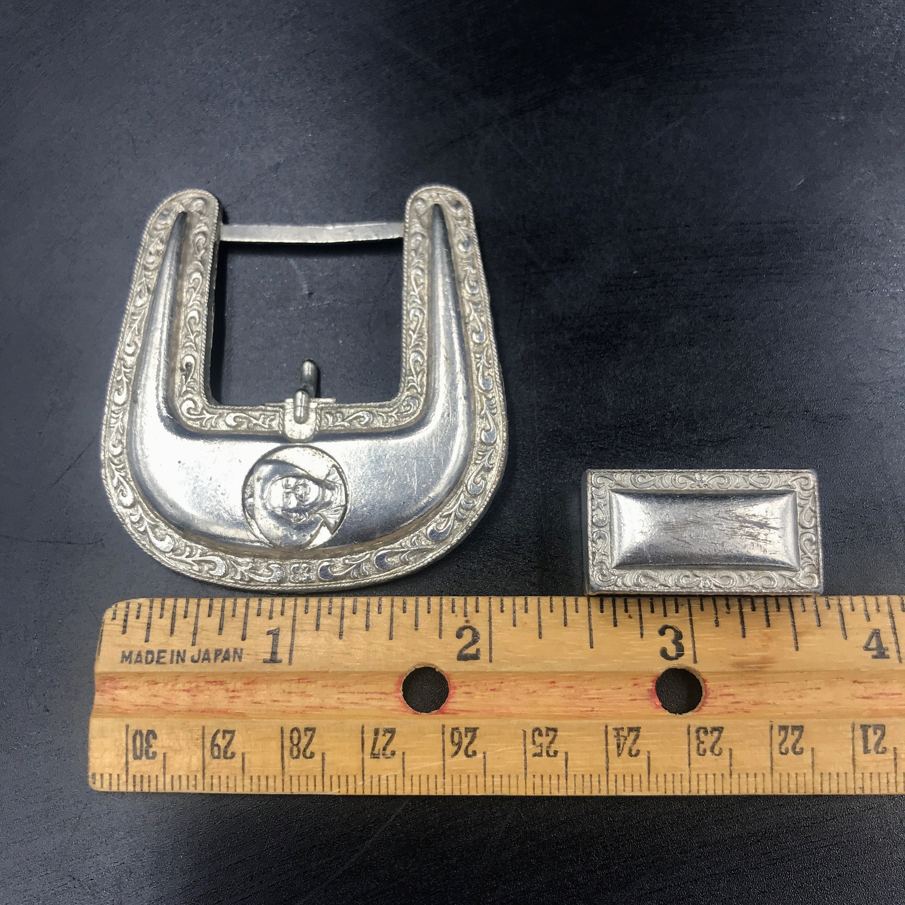 Vintage Silver Tone Western Belt Buckle Set: Cowboy  display picture 1