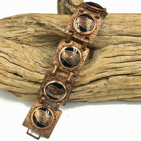 LOVELY VTG Copper Panel Egyptian Sphinx Souvenir Tourist Bracelet, Souvenir Sphinx Bracelet, Egyptology Gift