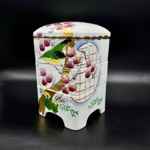 VTG Japanese Porcelain Stacking Danju Jubako Hand-Painted with 3 Tiers & Shogetsu Seal, Artist Signed, 7.5&quot; High