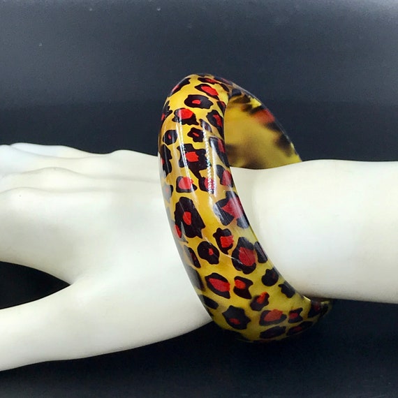 VTG Chunky Leopard Print Plastic Bangle Bracelet,… - image 2