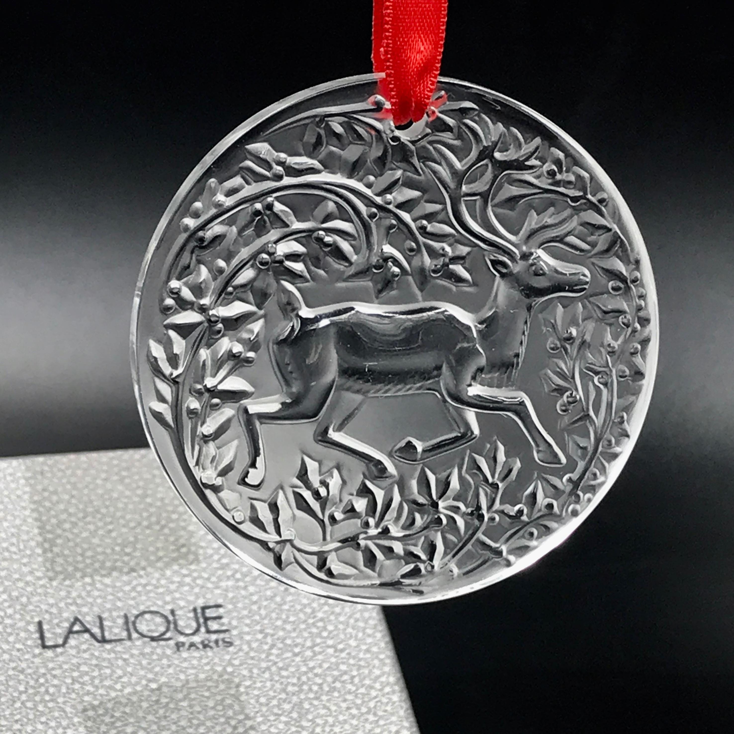 Vintage Lalique France Crystal Leaping Deer Christmas Ornament