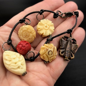 Vtg Sterling Silver Chinese Carved Charm Bracelet, Asian Themed Charm Bracelet, Boho Charm Bracelet
