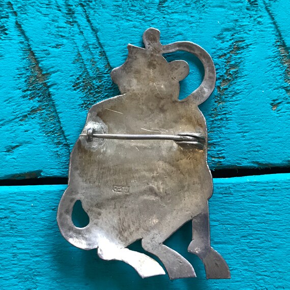 Vintage Etched Sterling Silver Monkey Brooch Pin,… - image 9