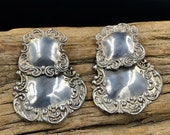 VTG Sterling Silver 925 Repoussé Luggage Tag Style Dangle Earrings for Pierced Ears, Unmonogrammed Sterling Silver Luggage Tag Earrings
