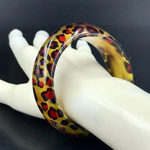 VTG Chunky Leopard Print Plastic Bangle Bracelet,… - image 4