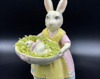 Vintage Glittered Mama Bunny Figurine: ESC Trading Co. Easter Decor