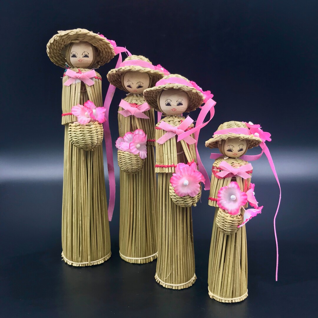 Vtg Straw Dolls Vintage Graduated Set of 4 Folk Art Straw Etsy