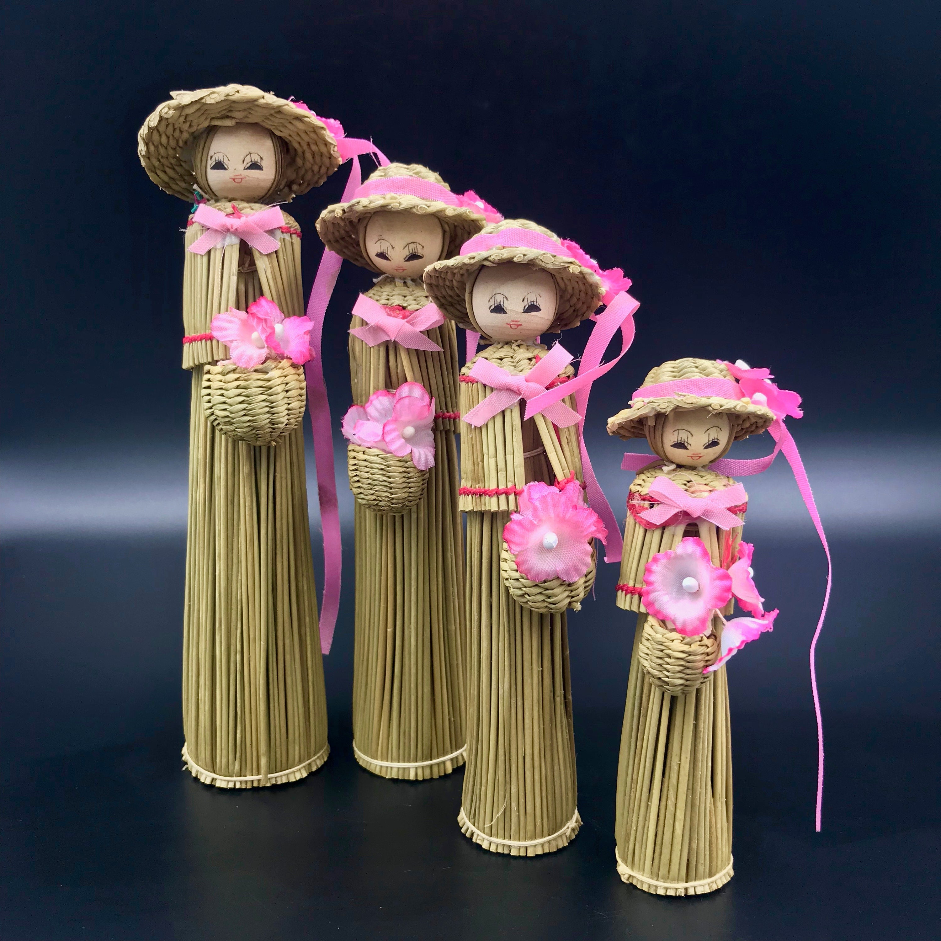 Vtg Straw Dolls Vintage Graduated Set of 4 Folk Art Straw Etsy UK