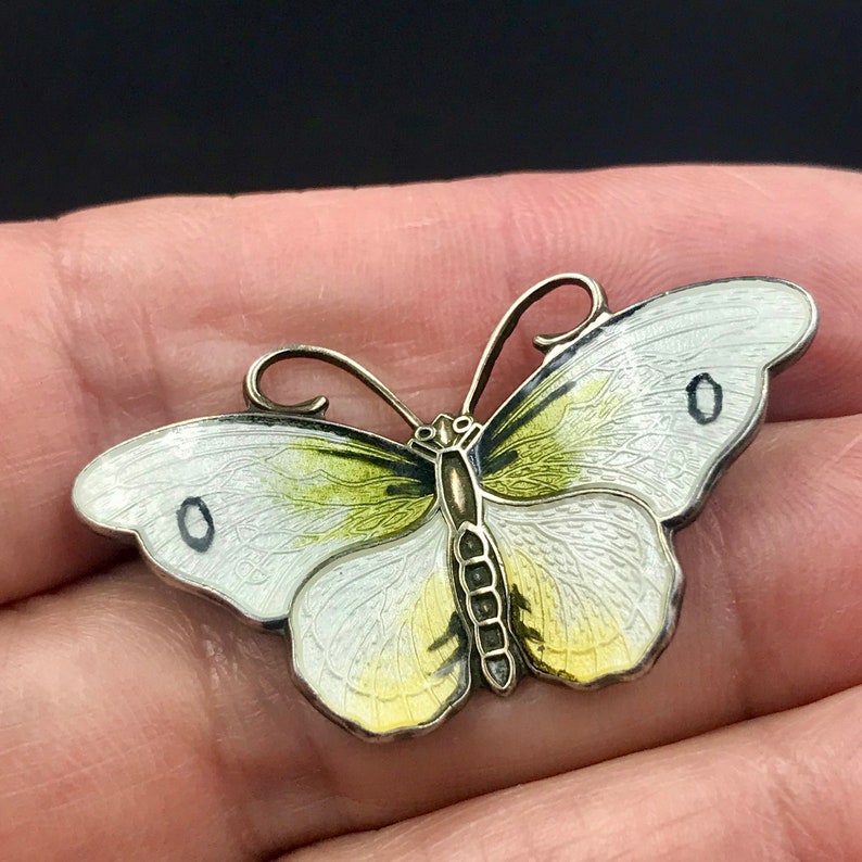 Vtg HROAR PRYDZ Norway Sterling Silver Guilloche Enamel Butterfly Brooch Pin Mid Century Scandinavian Butterfly Brooch