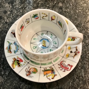 1970s VTG Fortune Telling Cup & Saucer w/ Zodiac Signs and Symbols, Divination Tea Cup and Saucer, International Collectors Guild, Japan