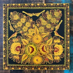 Mid-Century Olinalá Lacquerware Wall Plaque: Hand-Painted Mexican Folk Art