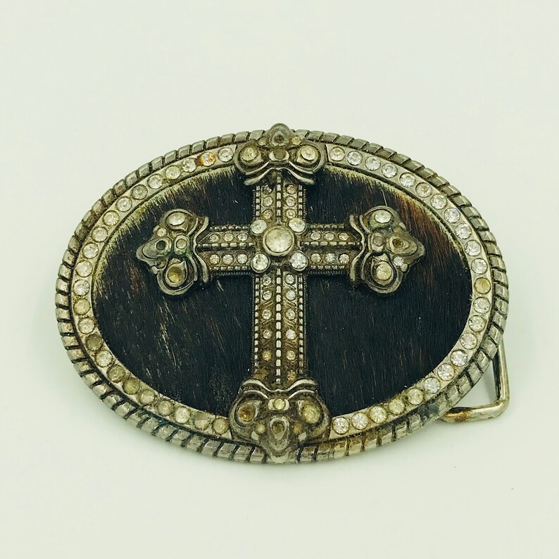 Vtg Rhinestone Cross Cowhide Belt Buckle Western Belt Buckle Etsy