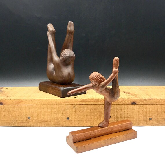 Signed Folk Art Hand Carved Wood Yoga Sculptures, 1980s - Etsy