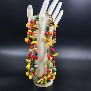Vintage Multi-Strand Art Glass "Fruit Salad" Bead Necklace, Tutti Frutti Carmen Miranda Fruit Charm Necklace