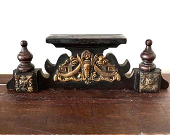Antique Wood Furniture Pediment, Ornate Brass Stampings, Architectural Salvage (10.5" W x 3.5" H)