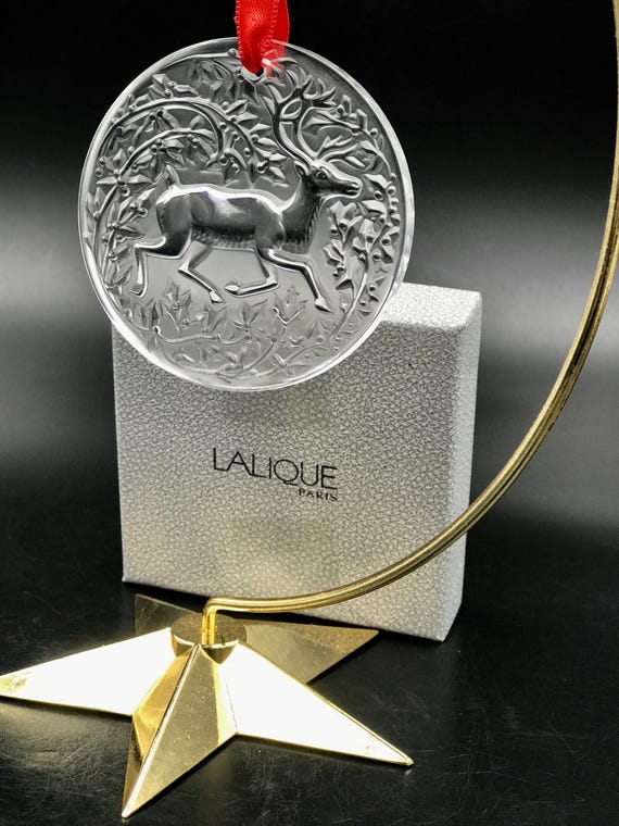 Vintage Lalique France Crystal Leaping Deer Christmas Ornament