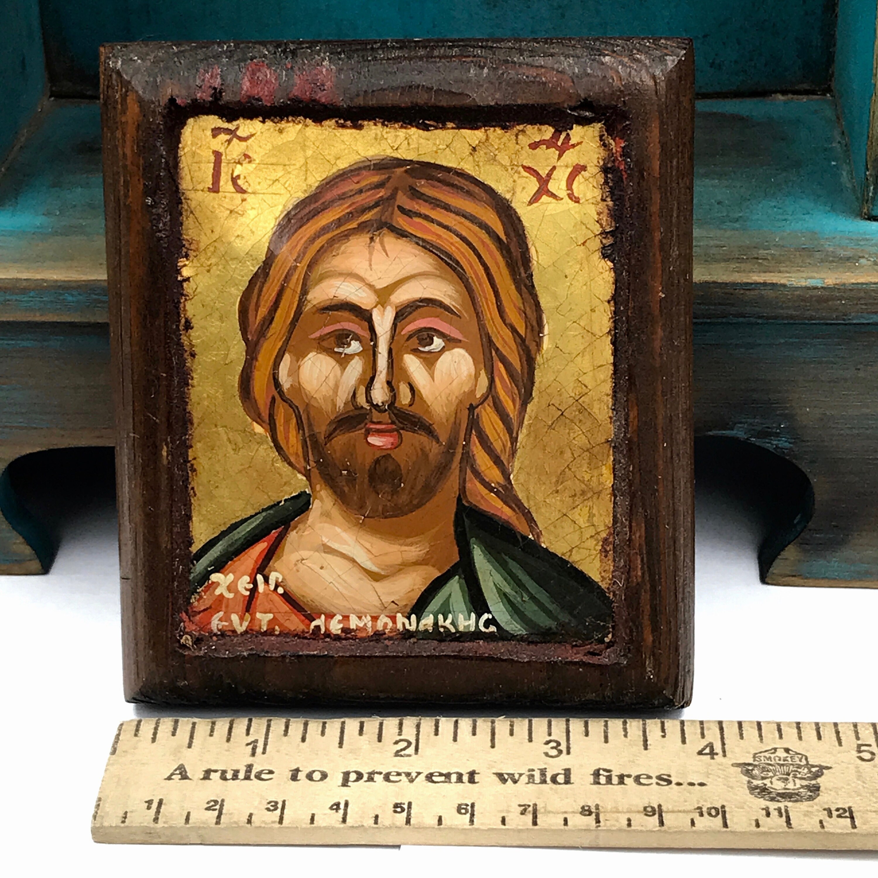 Vintage Hand Painted Jesus Christ Icon: Greek Orthodox Tempera on Wood ...