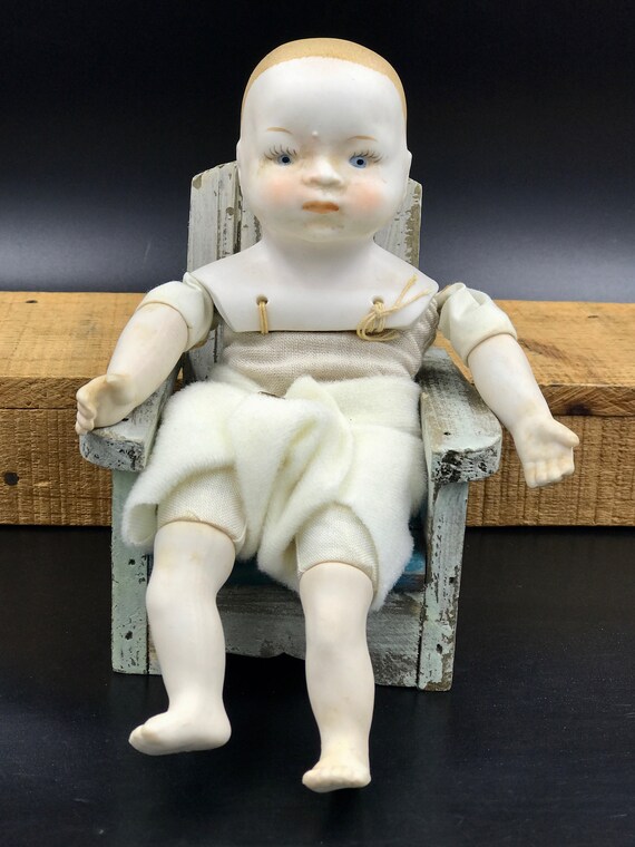 Antique Porcelain Bisque Doll Made in Japan Blue Eyes Soft Body