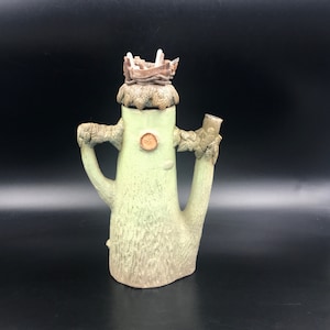 VTG Hand Made Pottery Tree Trunk Teapot with Nesting Storks/Herons Lid, Stork Teapot, Nesting Birds Teapot, Ukraine Pottery Teapot