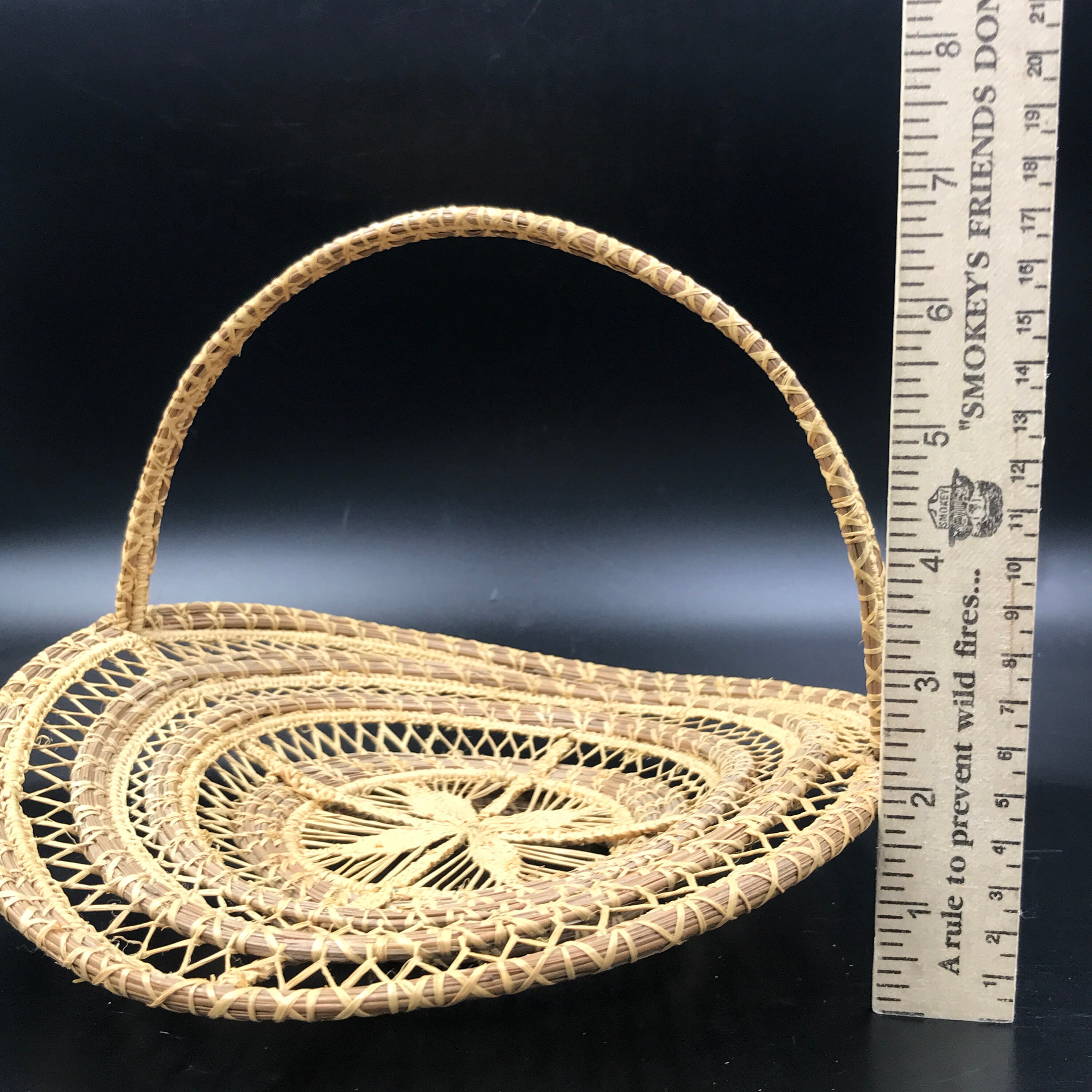 VTG Coiled Pine Needle Basket With Handle & Open Weave Center Etsy