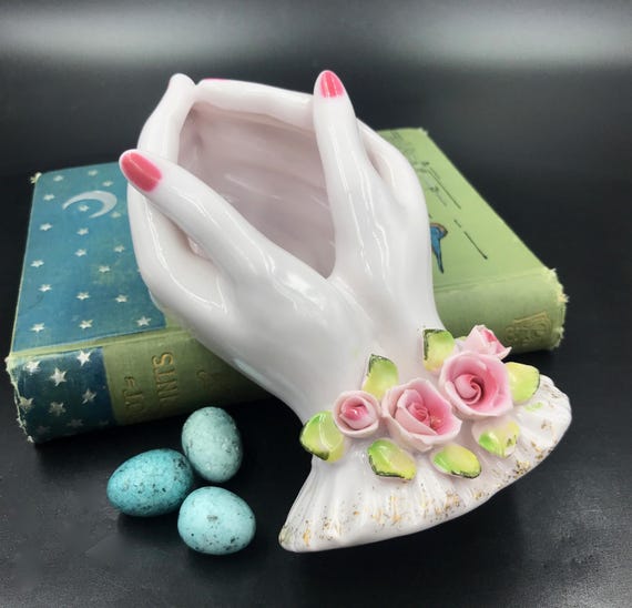 1950s Lefton Porcelain Hands Dish: Vintage Floral Tri… - Gem