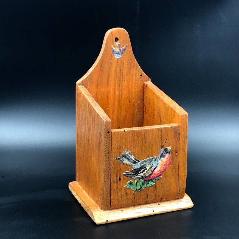 Vtg Wooden Wall Hanging Box With Bird Pencil Holder Vintage Etsy