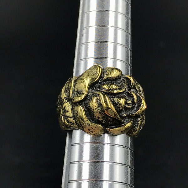 VTG Solid Brass Sculptural Rose Ring Size 7.5, Brass Rose Ring, Rose Ring, Brass Flower Ring