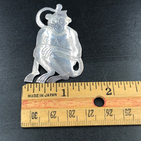 Vintage Etched Sterling Silver Monkey Brooch Pin,… - image 8