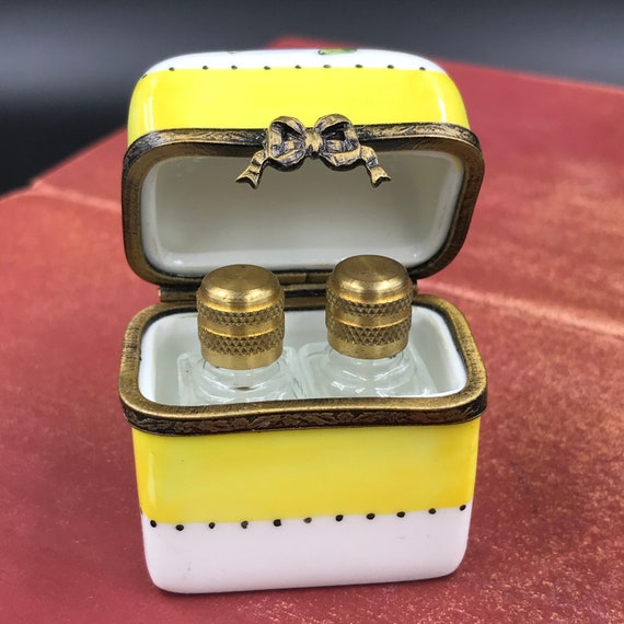 VTG Limoges France Peint Main Porcelain Box With 2 Perfume