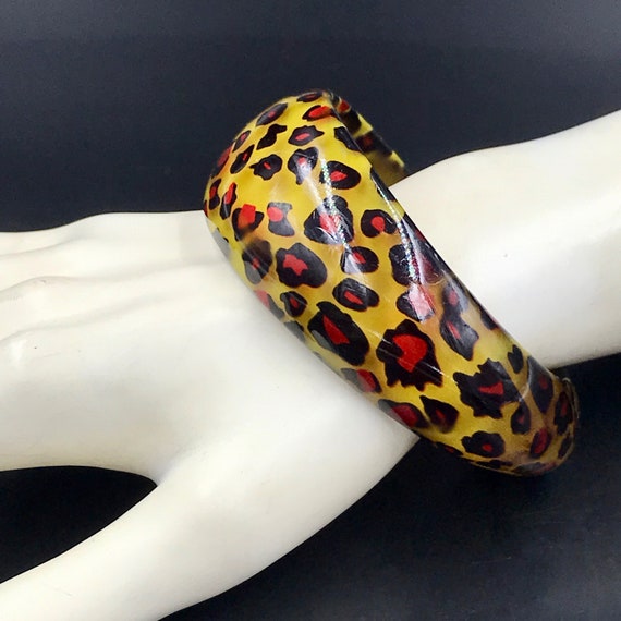 VTG Chunky Leopard Print Plastic Bangle Bracelet,… - image 3