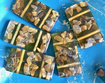 Set of 5 Double Drilled Resin with Embedded Shells Rectangular Beads for Bracelet Making