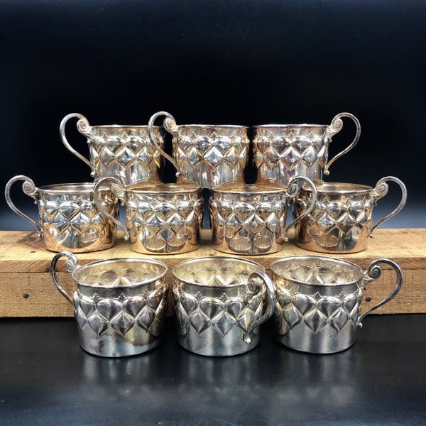 Antique German WMF Silver Plated Holloware Tea Glass Holders Set of 10, Silver Plated Cup Holders, Wüttembergische Metallwarenfabrik