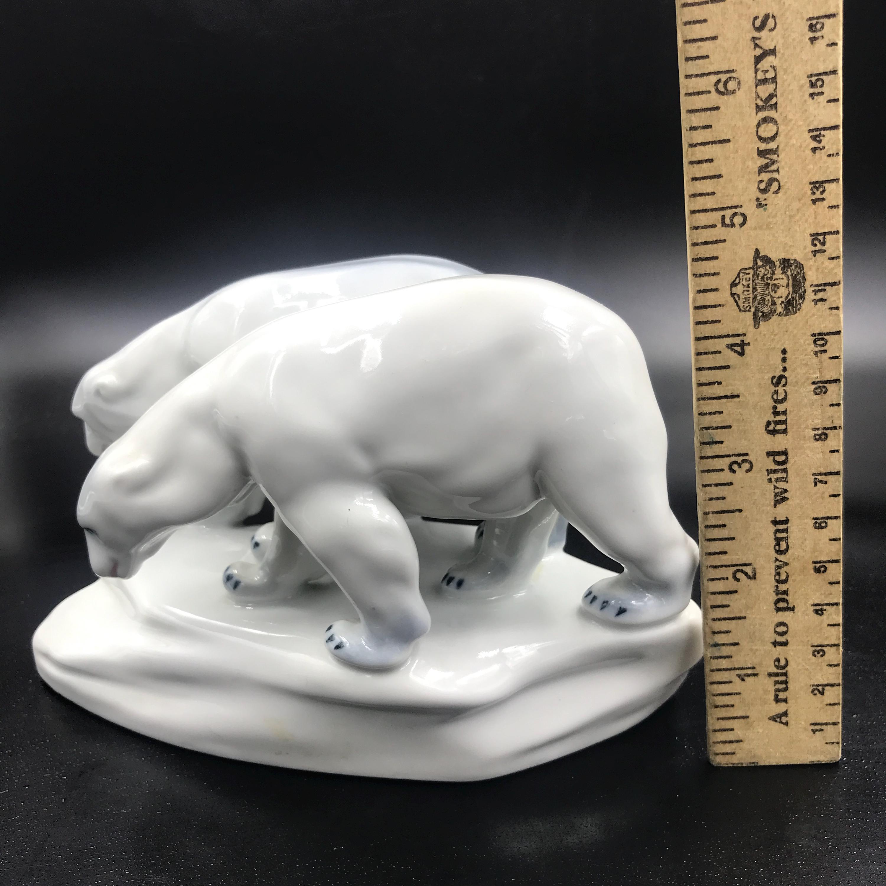 Vintage Zsolnay Porcelain Polar Bears Figurine: Géza Nikelszky